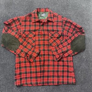 Vintage Pendleton Shirt Mens Medium Plaid Wool Elbow Patch Outdoors 70s